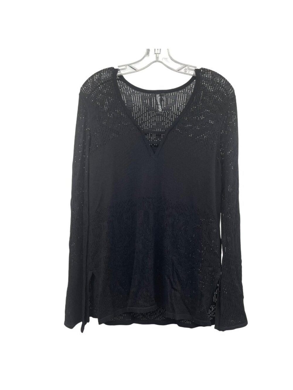 Yoana Baraschi Womens Pullover Sweater V-Neck Long Sleeve Black Size Large